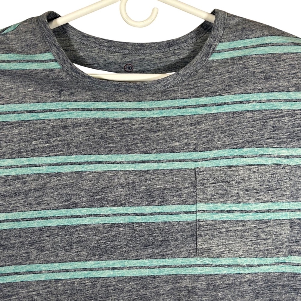 HB Mens 3XL Blue Teal Striped Short Sleeve Pocket T-Shirt‎ Heathered Crewneck